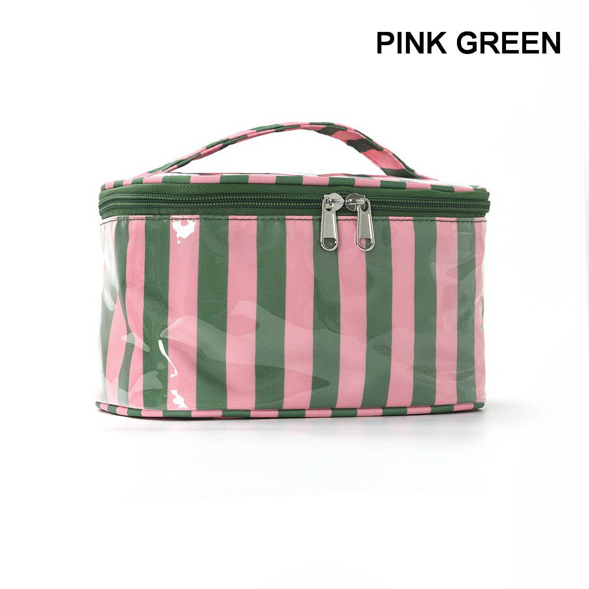 Striped Vinyl Cosmetic Makeup Travel Pouch Bags