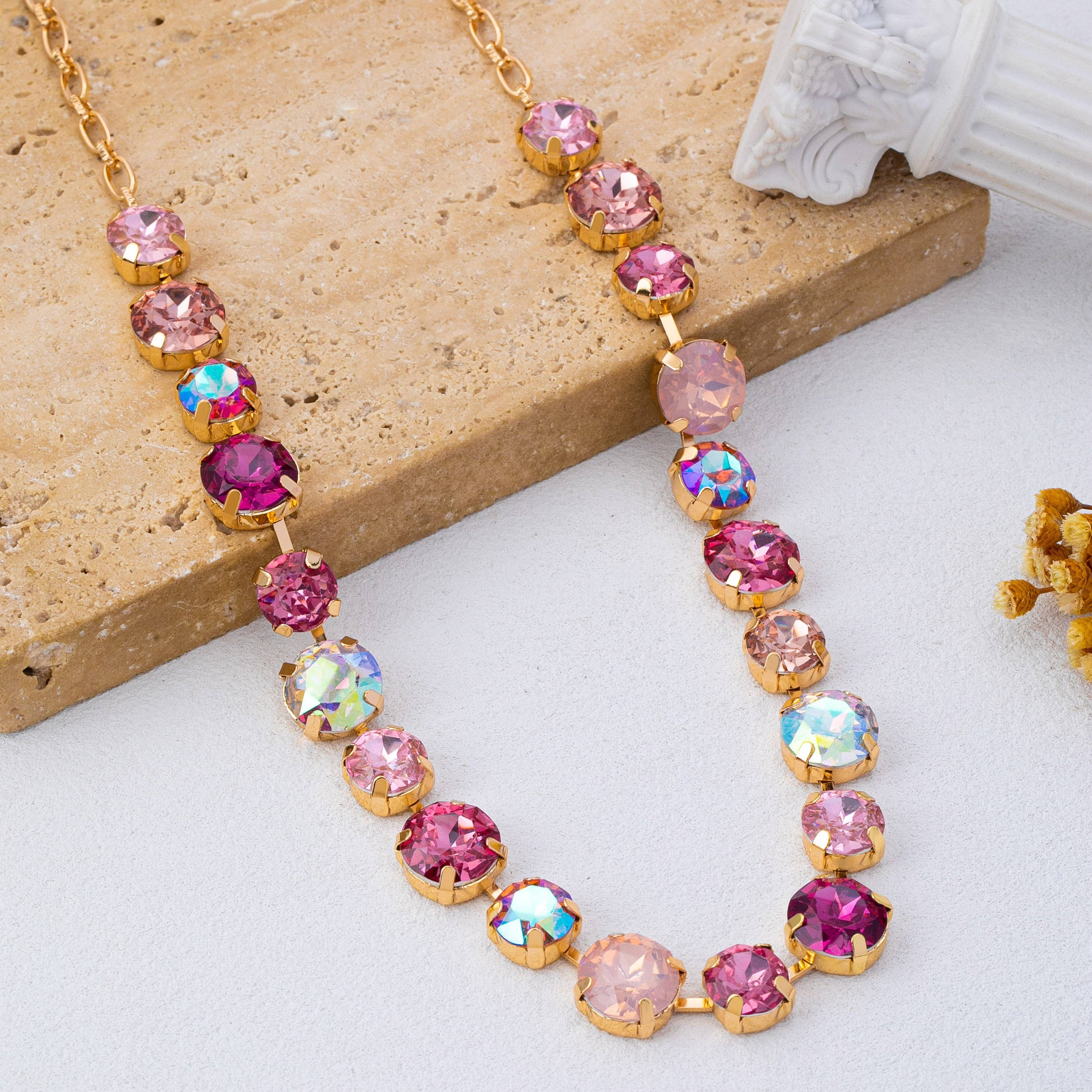 Multi-Tone Pink and Purple Crystal Tennis Necklace