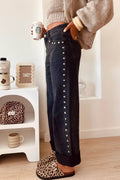 High Waisted Studded Wide Leg Jeans