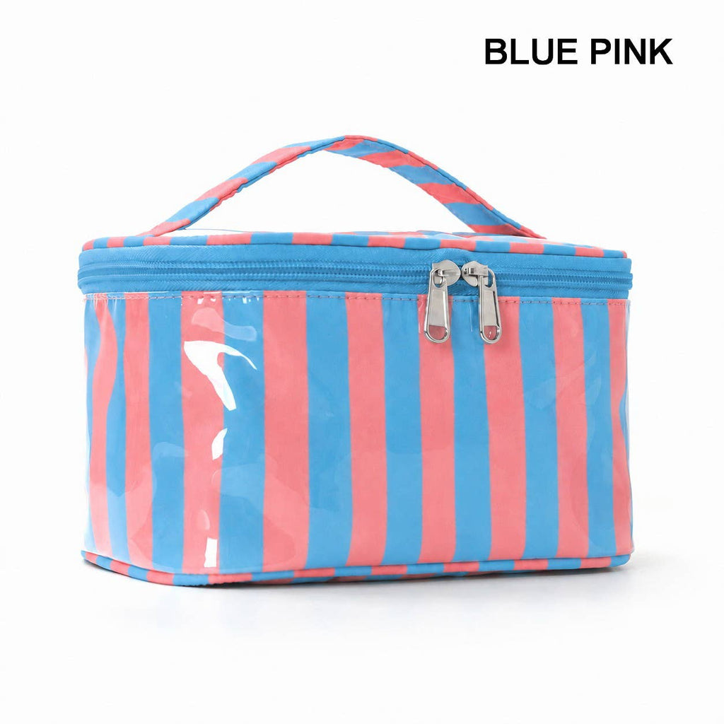 Striped Vinyl Cosmetic Makeup Travel Pouch Bags