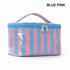 Striped Vinyl Cosmetic Makeup Travel Pouch Bags
