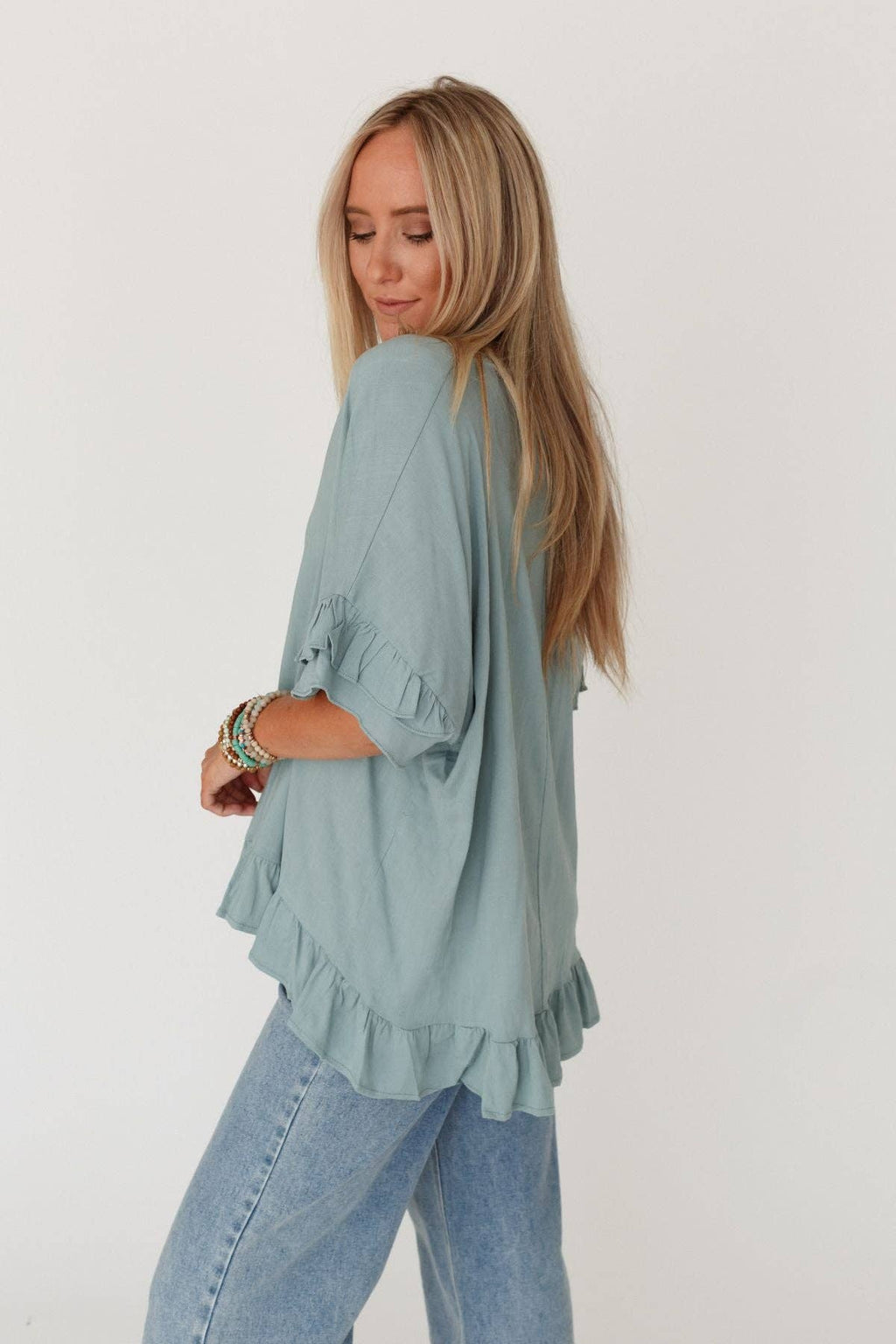 FINAL SALE! Let Me Be Ruffled Top - Beach Glass