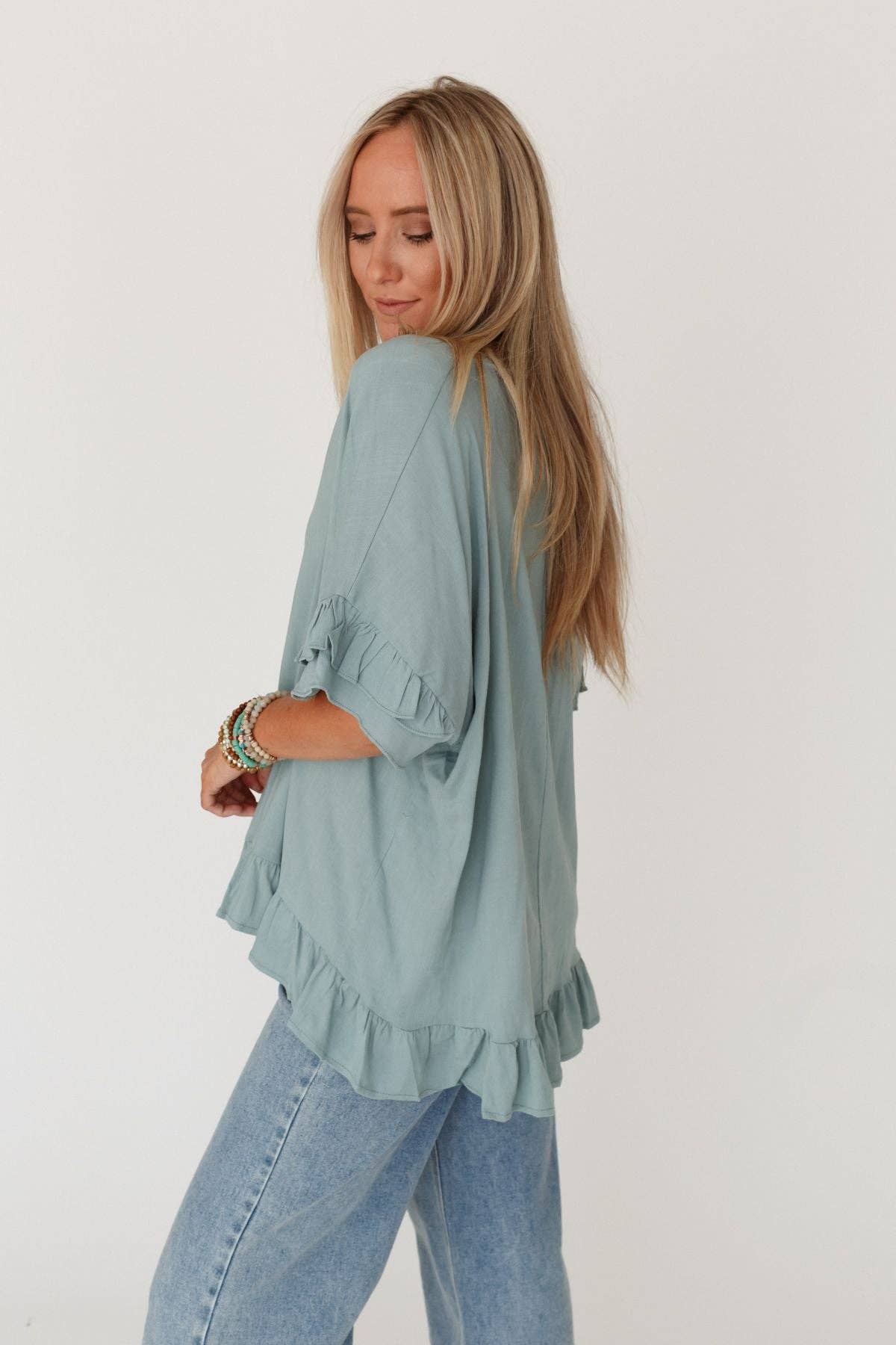 FINAL SALE! Let Me Be Ruffled Top - Beach Glass
