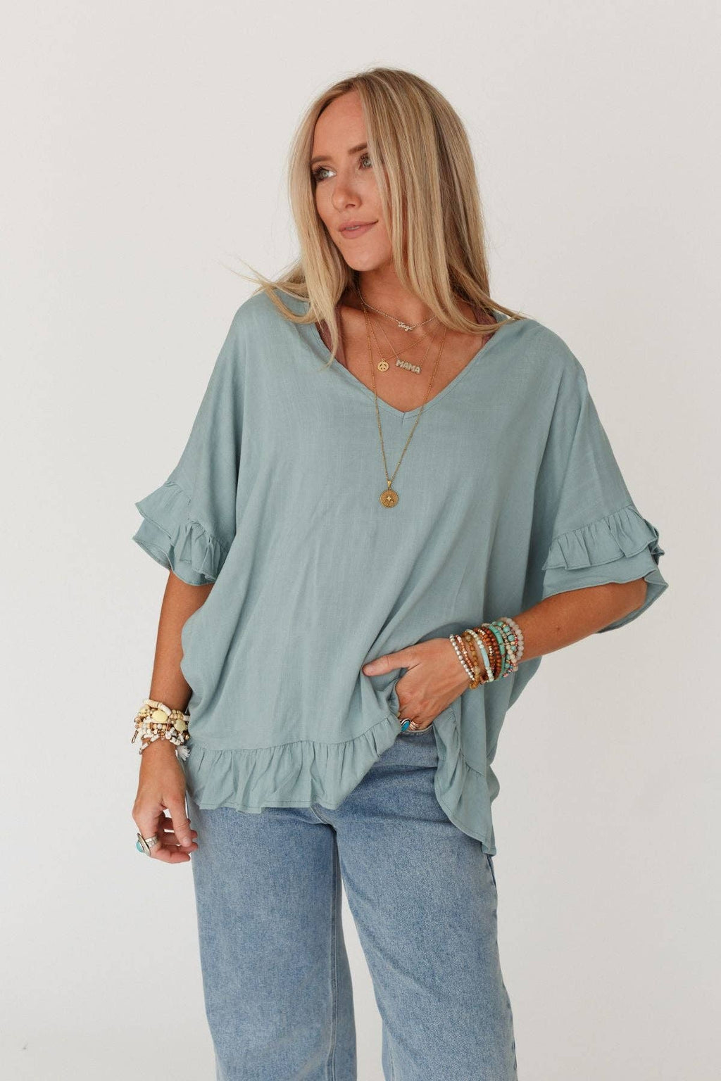 FINAL SALE! Let Me Be Ruffled Top - Beach Glass