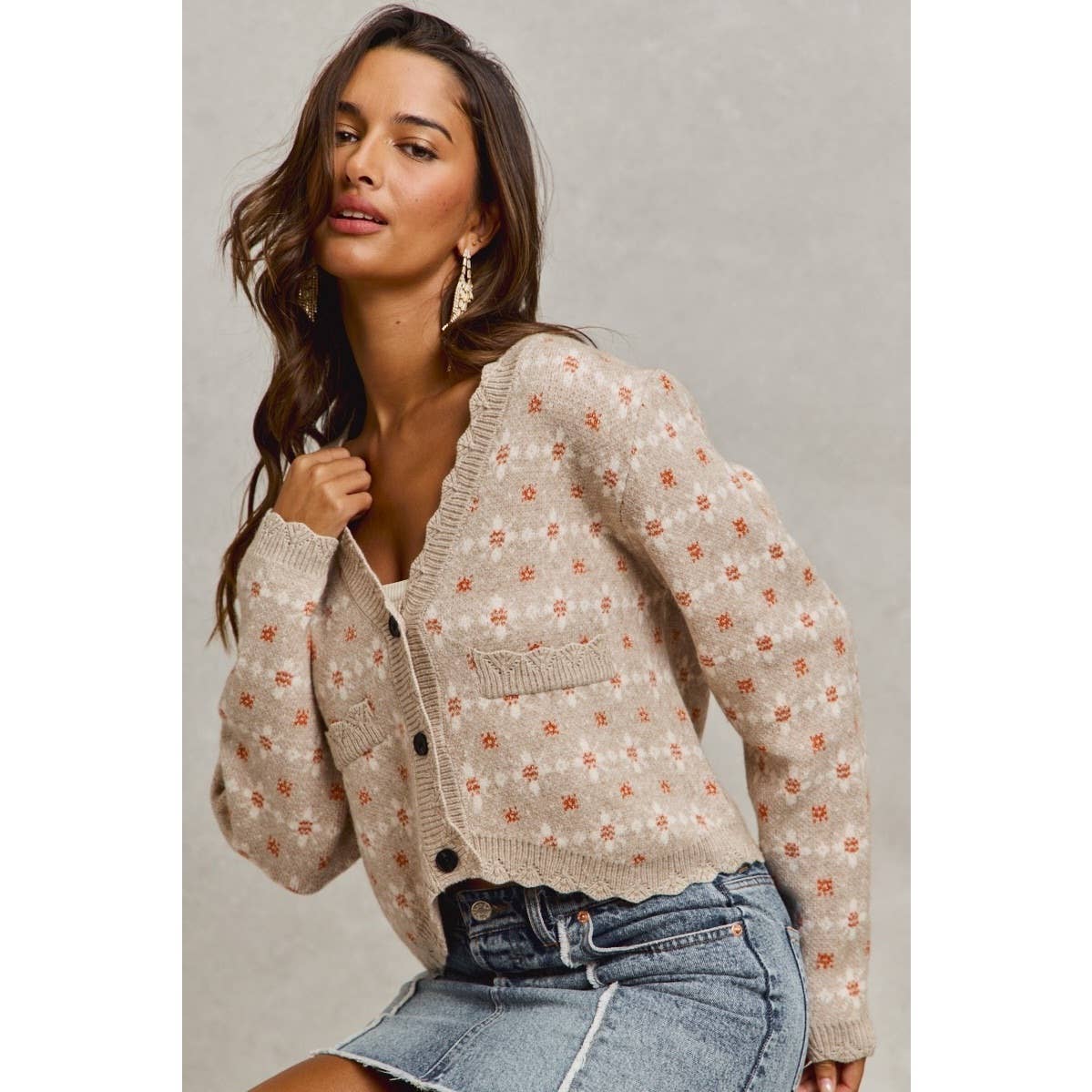 FINAL SALE! Floral Patterned Button Down Sweater Cardigan