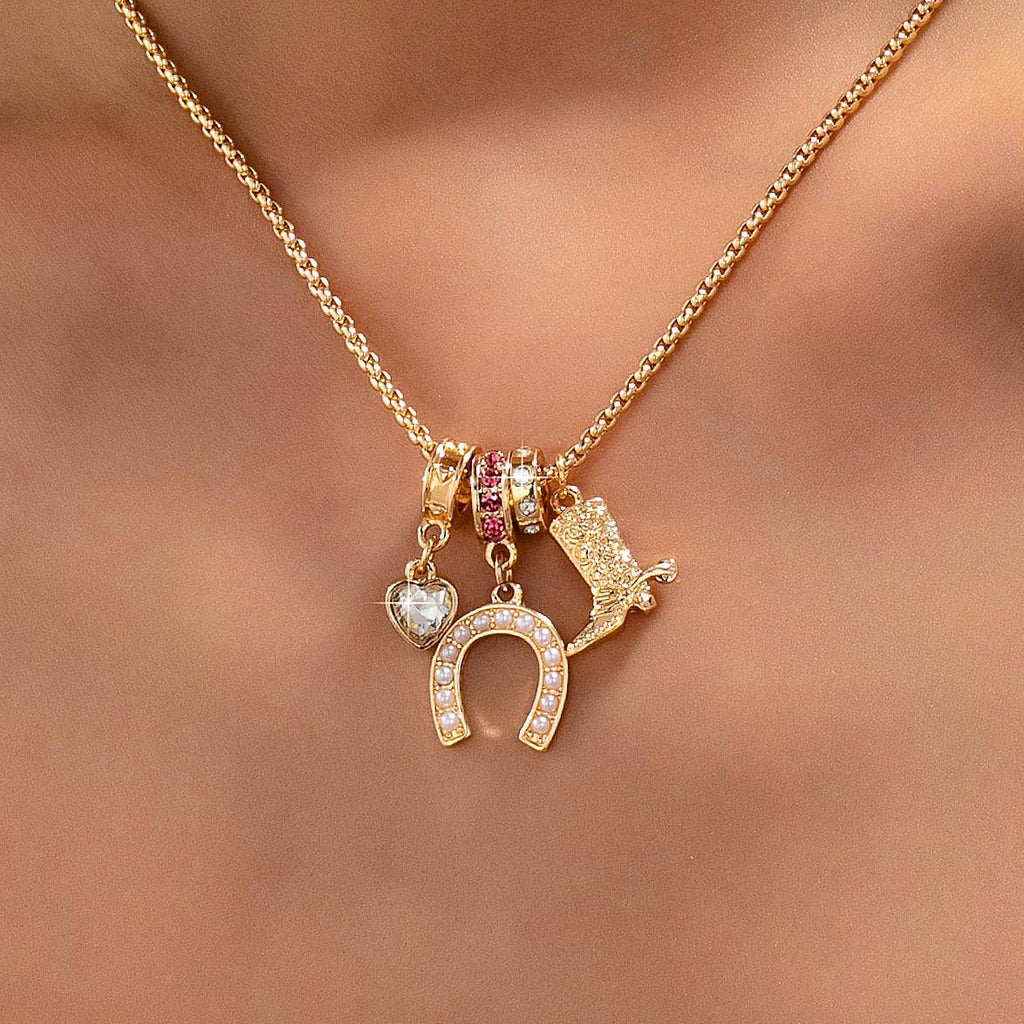 Western Rhinestone Horseshoe Charm Necklace