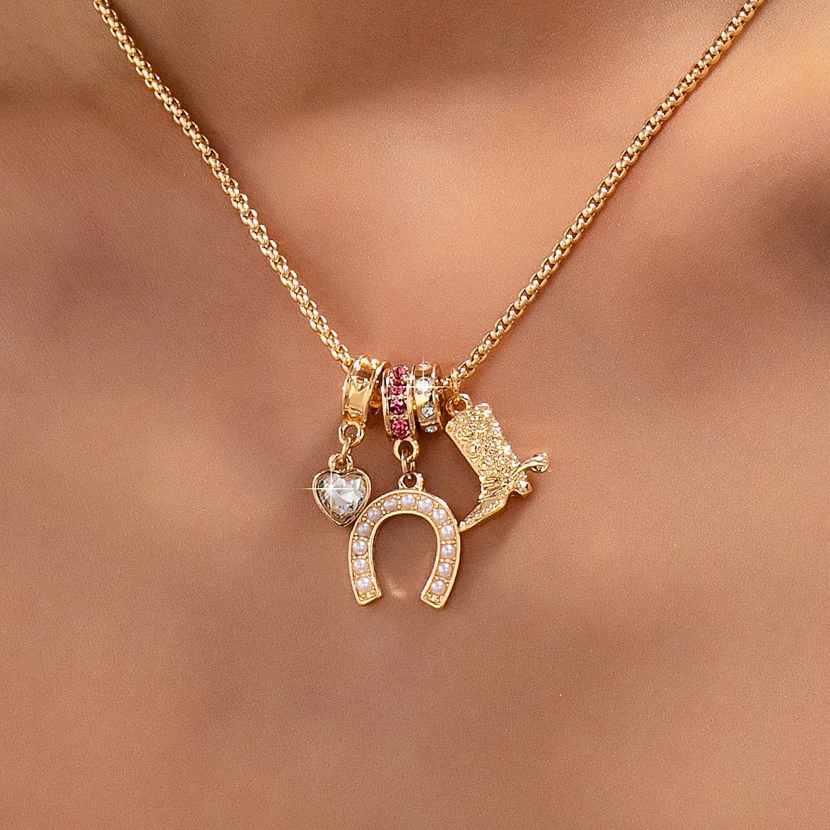 Western Rhinestone Horseshoe Charm Necklace