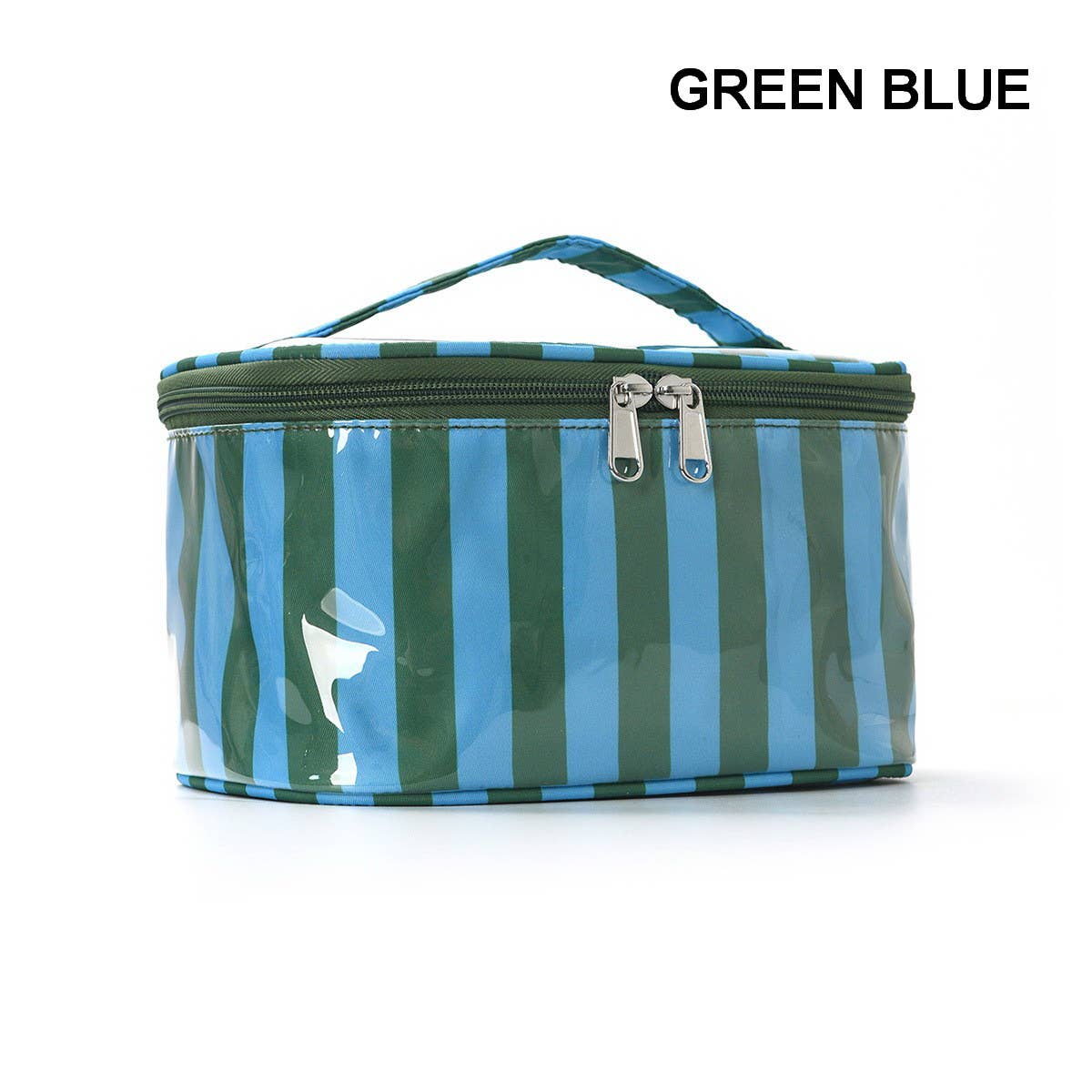 Striped Vinyl Cosmetic Makeup Travel Pouch Bags