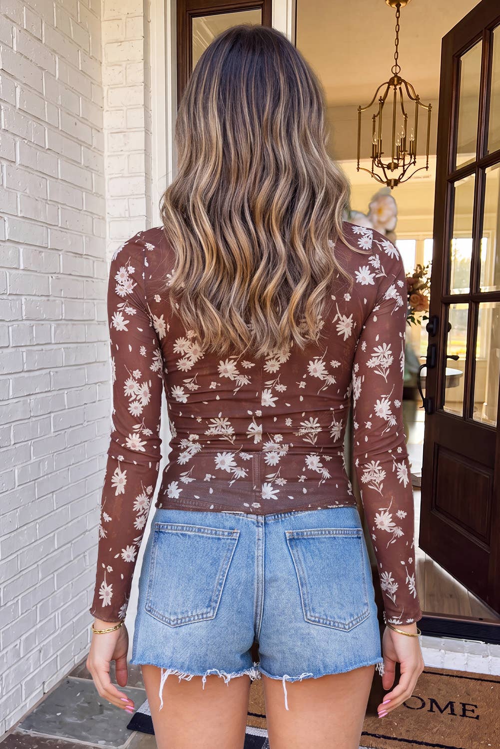 LAS Floral Sheer Mesh Sheath Blouse