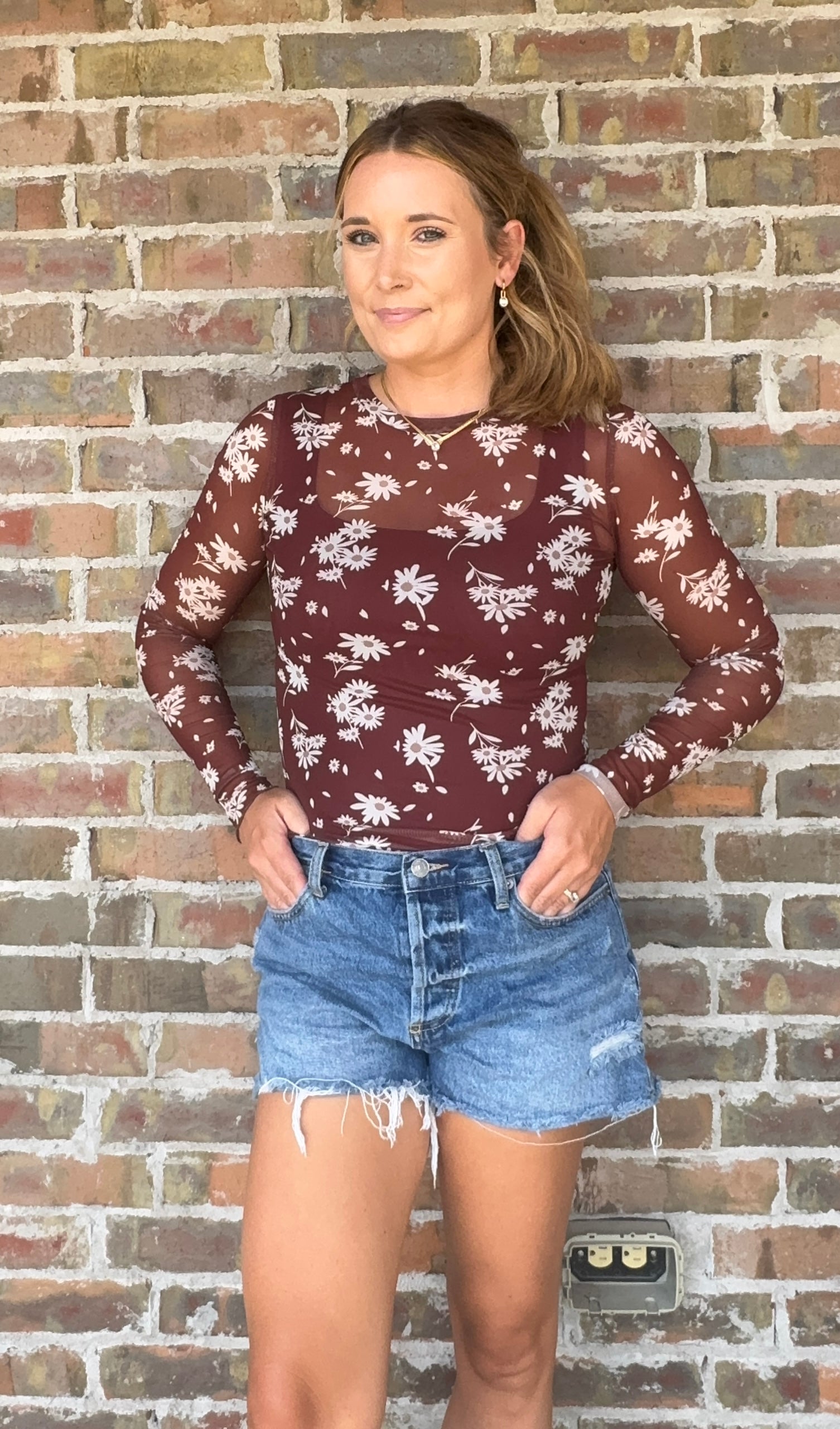 LAS Floral Sheer Mesh Sheath Blouse