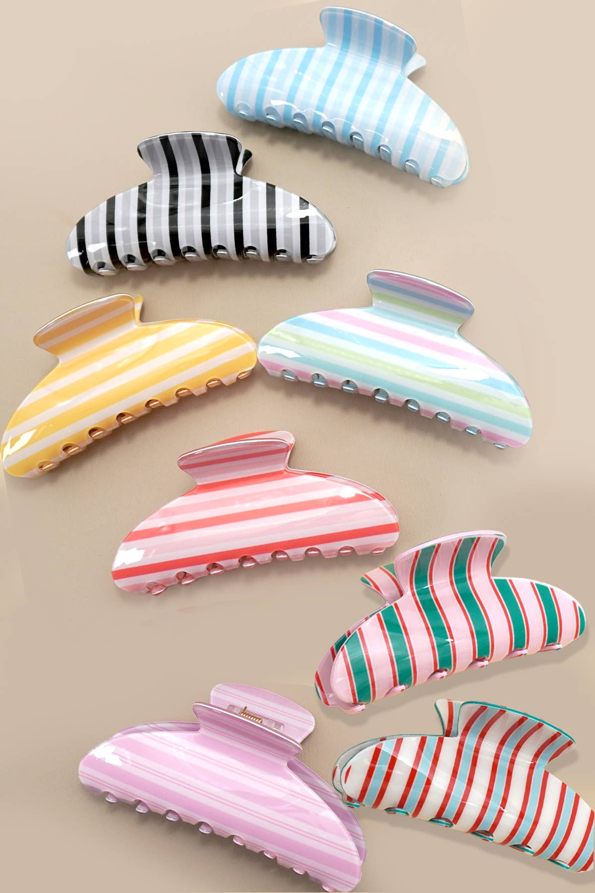Striped Oval Hair Claw Clips