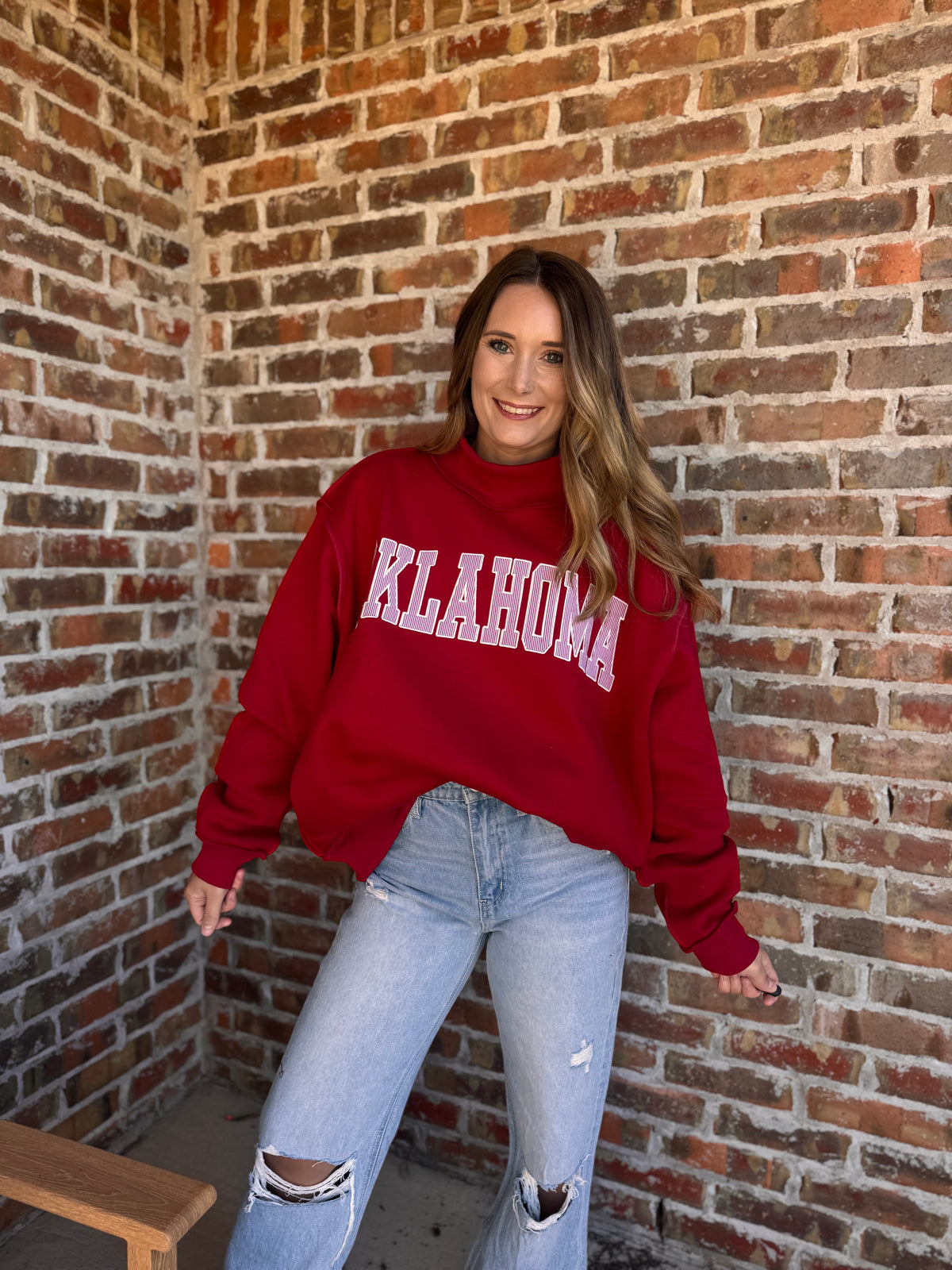 OKLAHOMA RED Oversized Mock Neck Sweatshirt