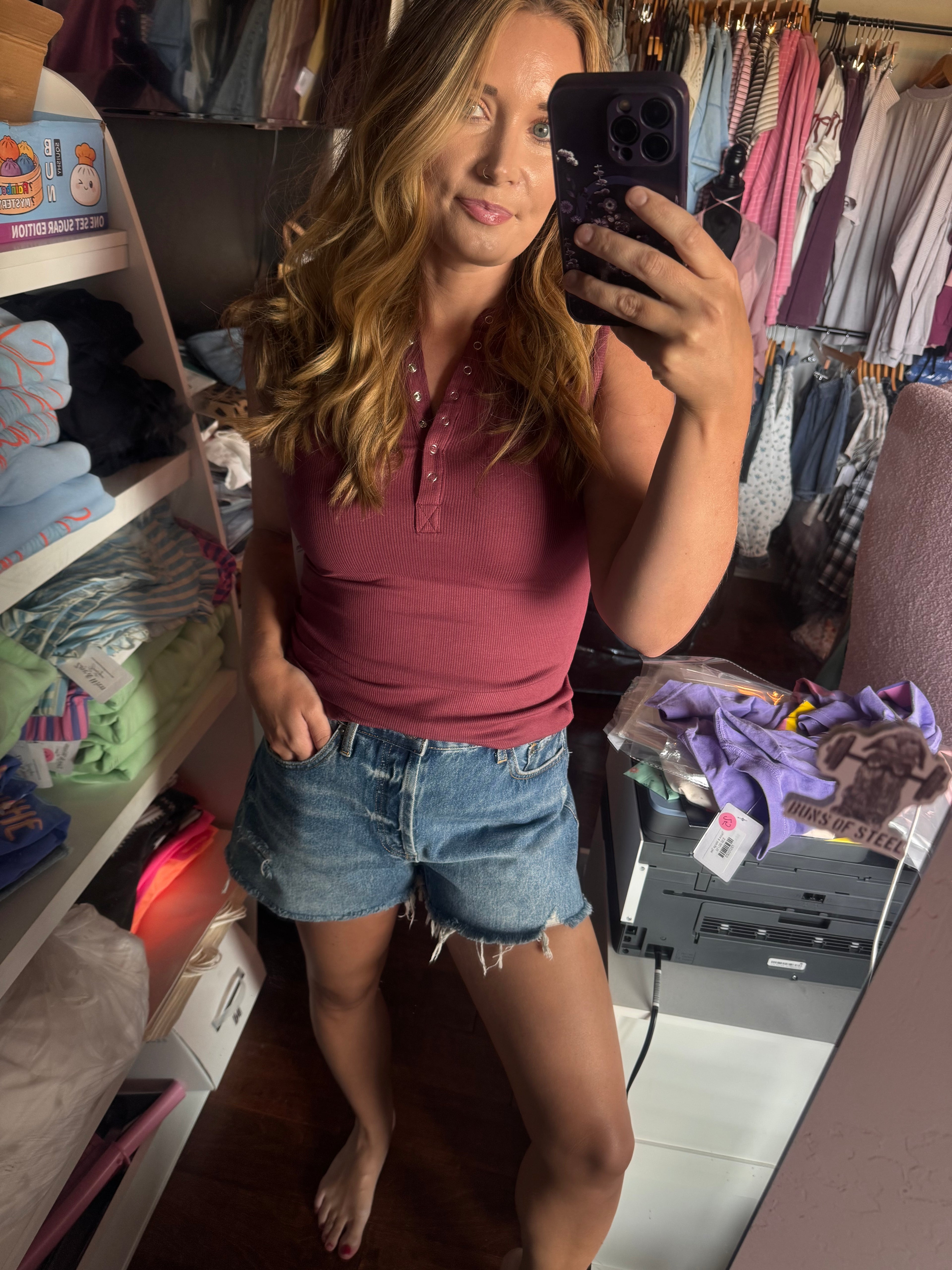 Dark Denim Distressed Detail Shorts