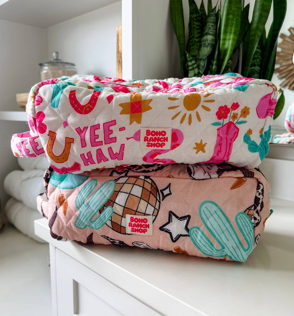 XL Western Fabric Toiletry Bag  Makeup Bag • Travel Pouch