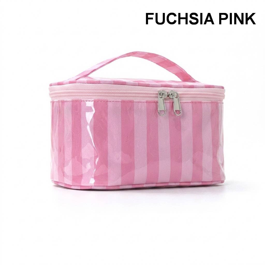 Striped Vinyl Cosmetic Makeup Travel Pouch Bags