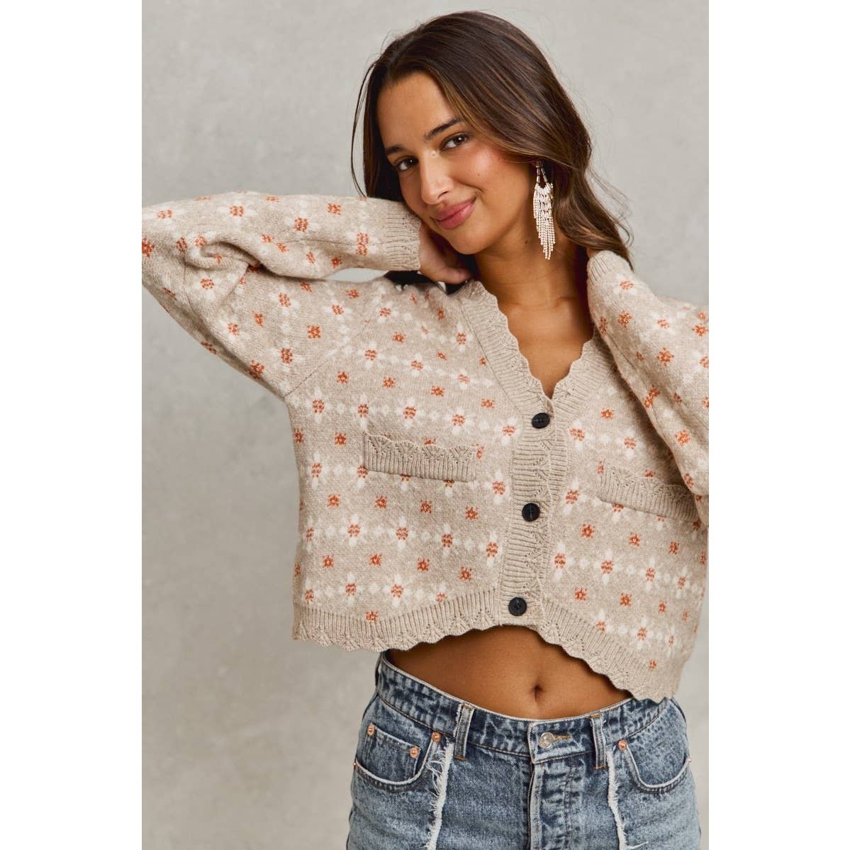 FINAL SALE! Floral Patterned Button Down Sweater Cardigan