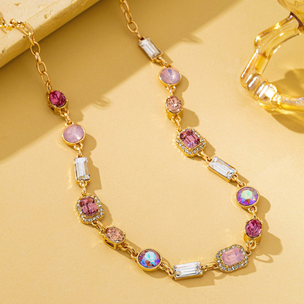 Mixed-Shape Pink & Clear Crystal Station Necklace