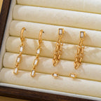 Geometric Baguette Stud & Chain Trio Earring Set