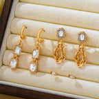 Stud Rhinestone Hoop & Chain Link Trio Earring Set