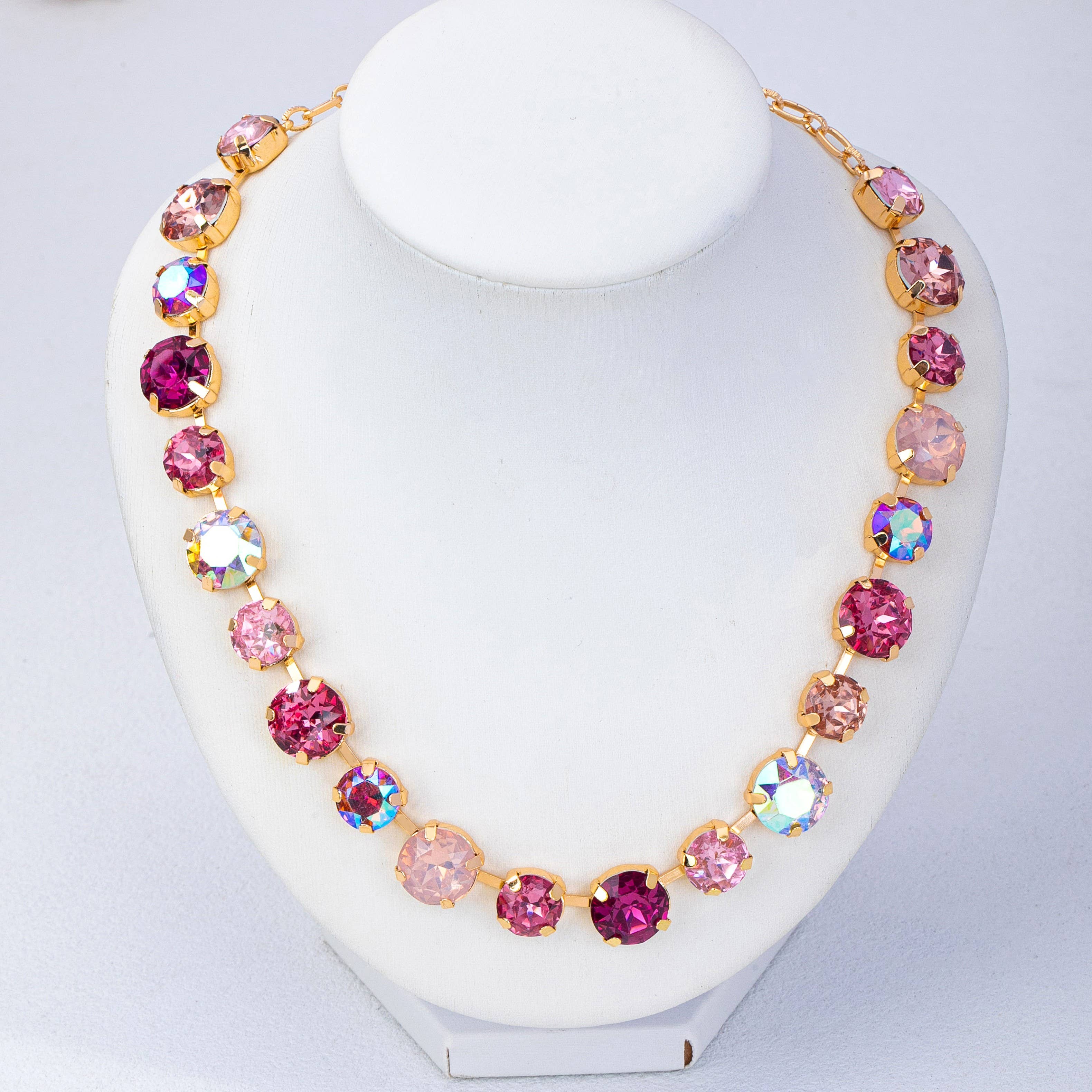 Multi-Tone Pink and Purple Crystal Tennis Necklace