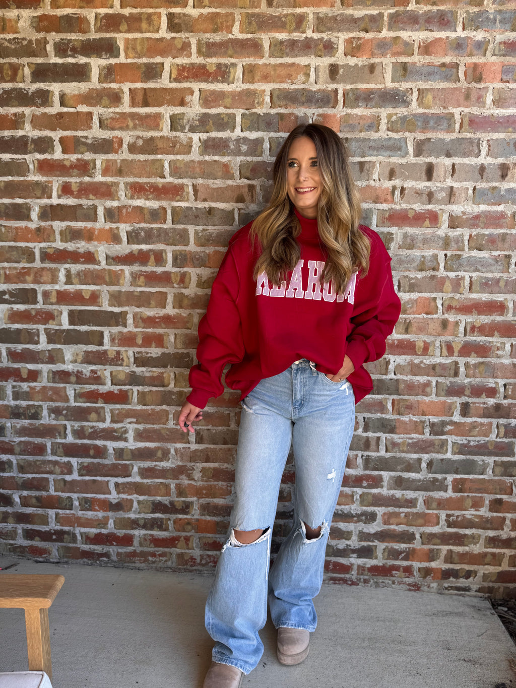 OKLAHOMA RED Oversized Mock Neck Sweatshirt