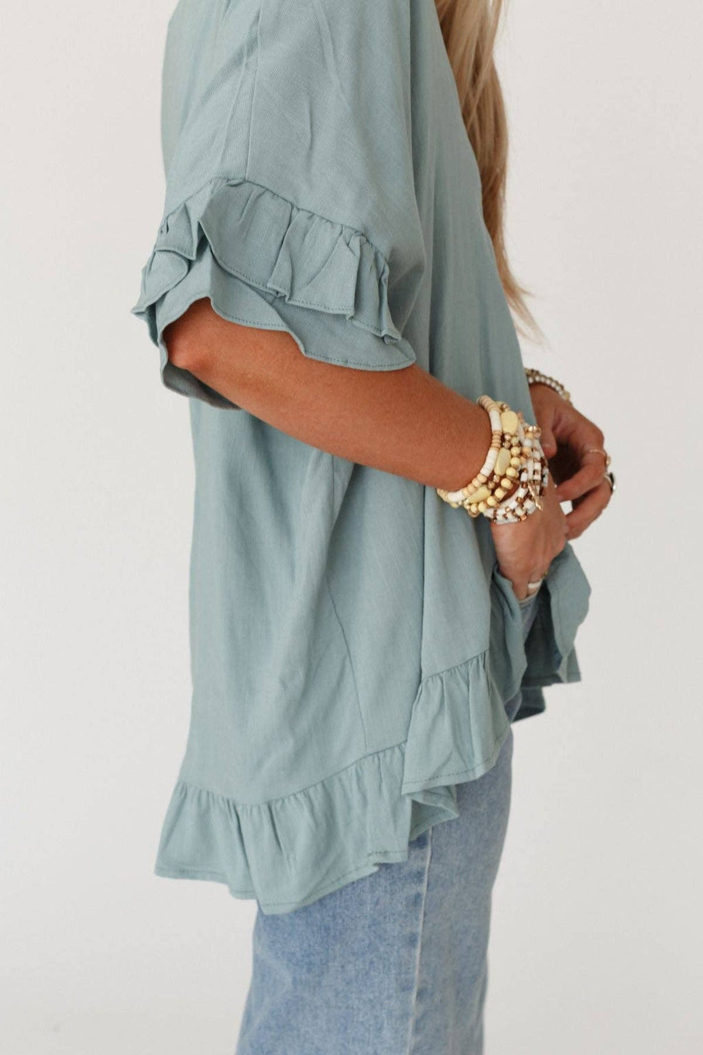 FINAL SALE! Let Me Be Ruffled Top - Beach Glass