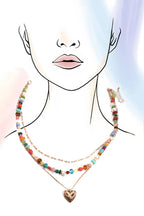 MULTI LAYERED BEADED HEART CHARM NECKLACE