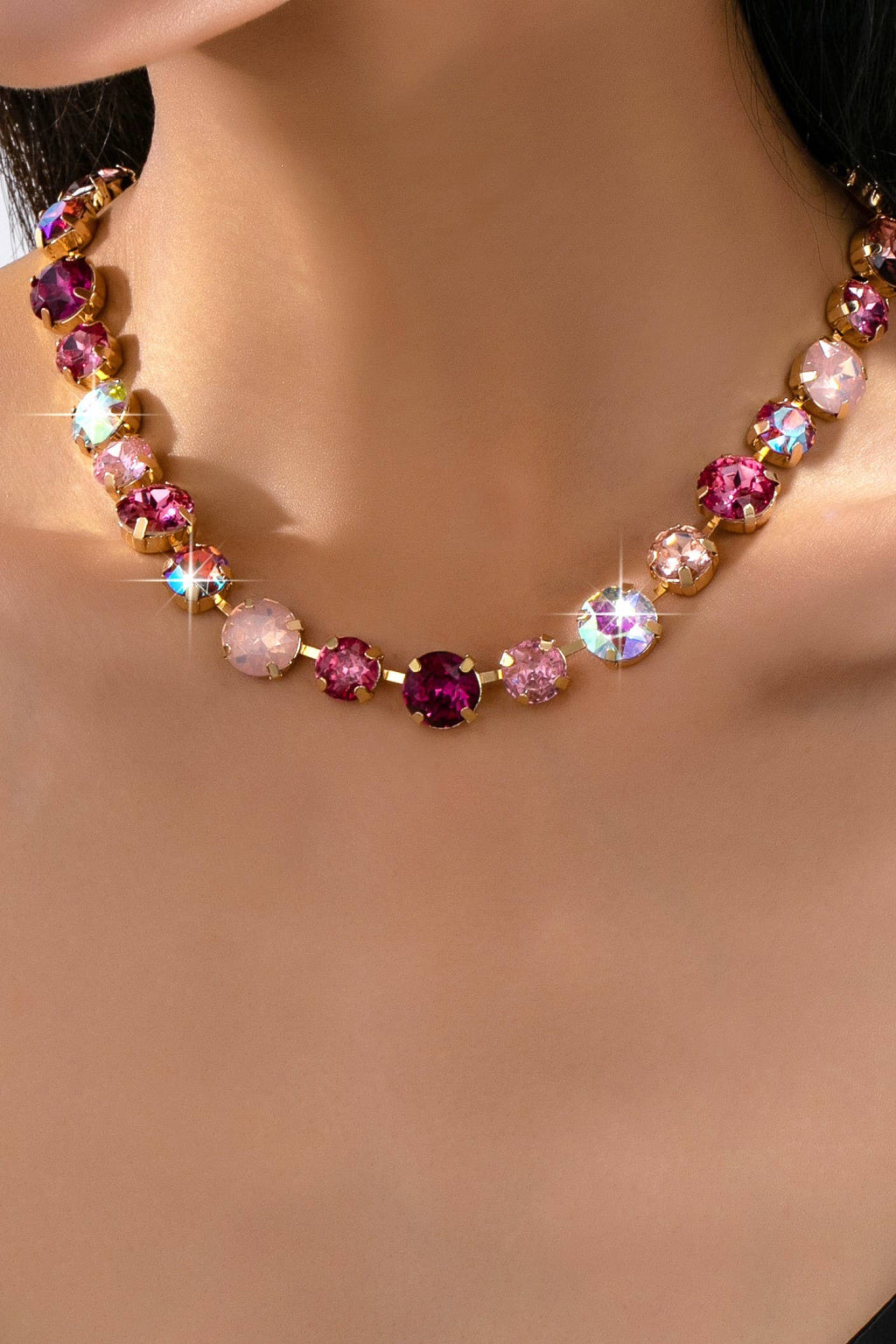 Multi-Tone Pink and Purple Crystal Tennis Necklace