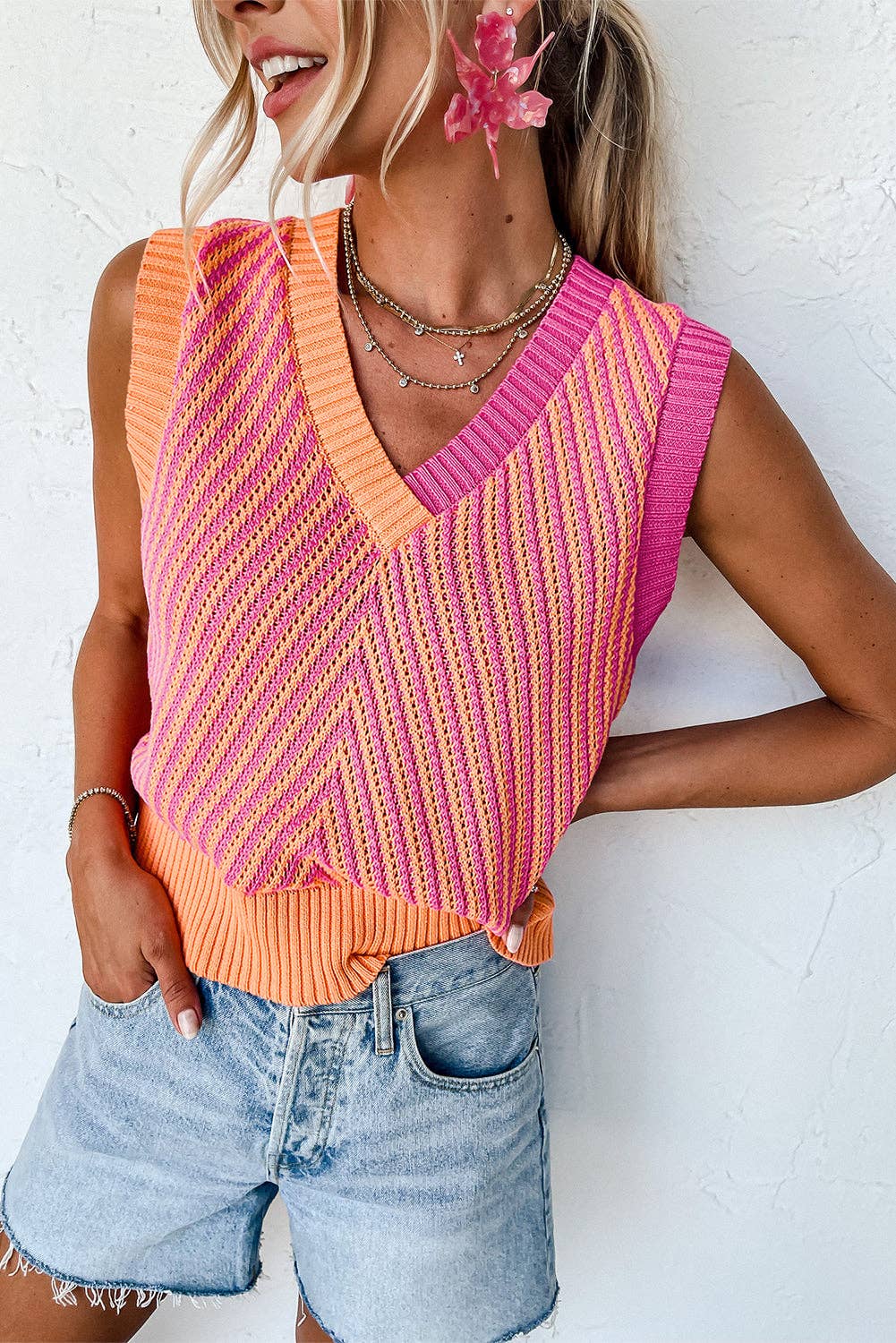 Strawberry Pink V Neck Sweater Vest