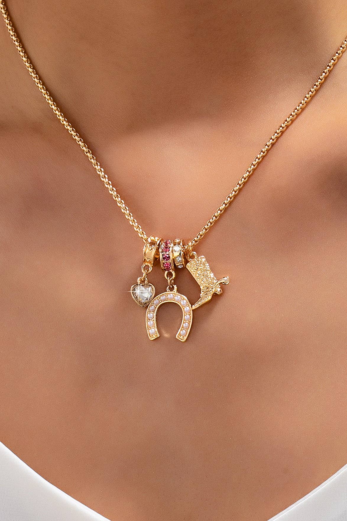 Western Rhinestone Horseshoe Charm Necklace
