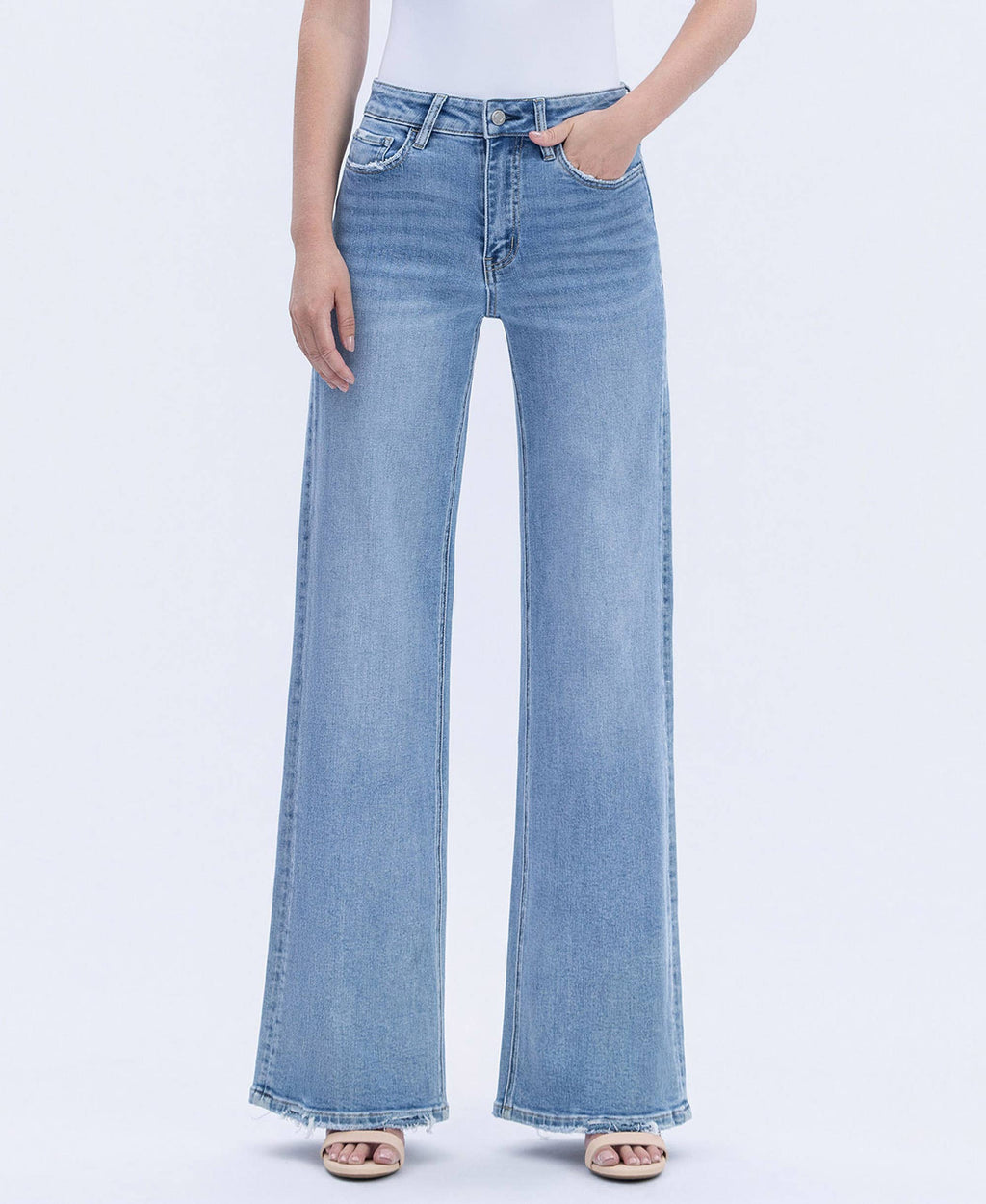 VERVET LIGHT DENIM! HIGH RISE FULL LENGTH WIDE JEANS V3651