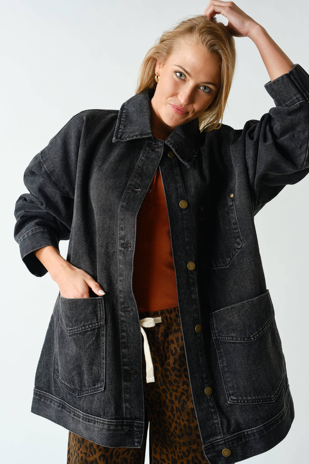 Black Boxy-Cut Denim Jacket
