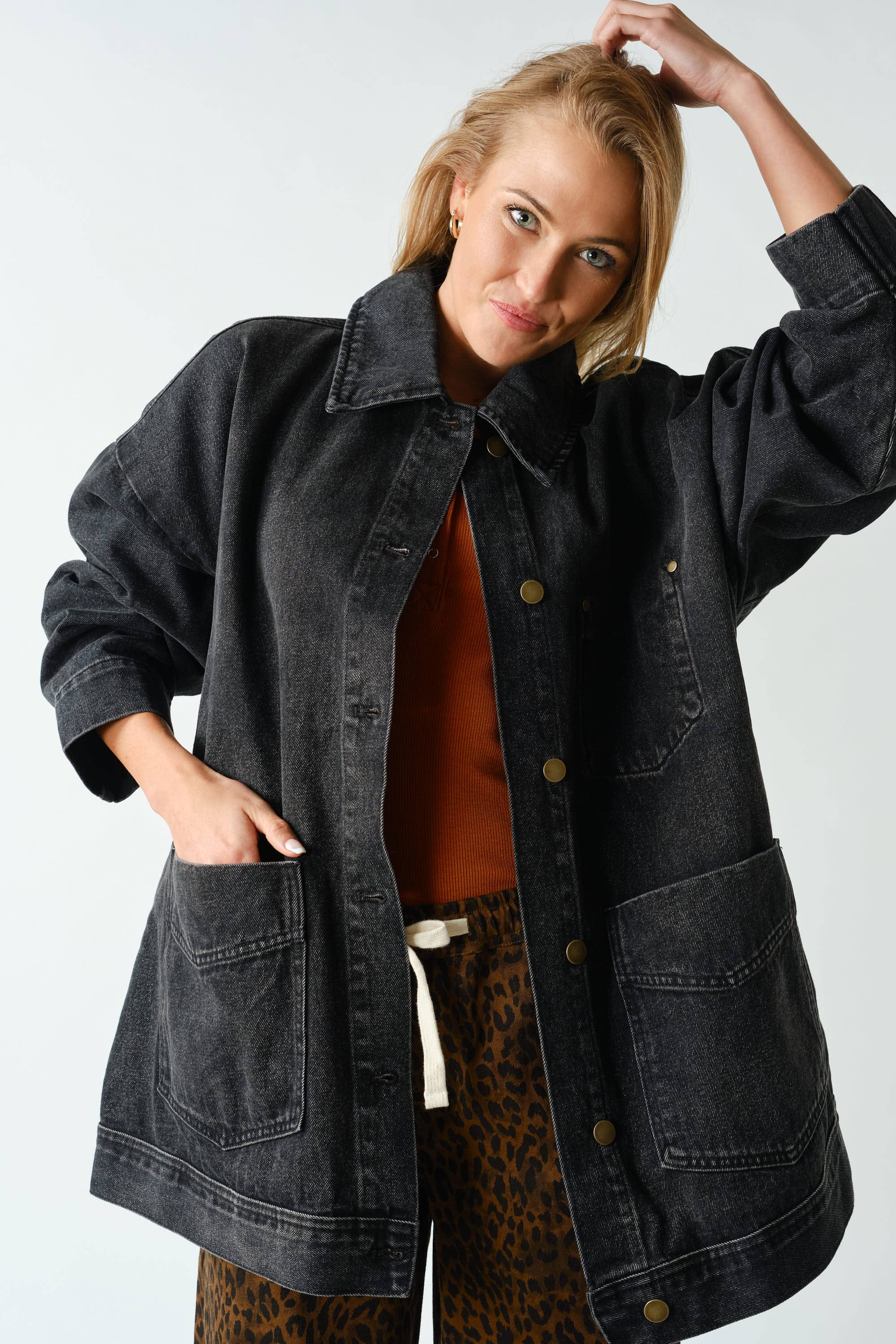 Black Boxy-Cut Denim Jacket