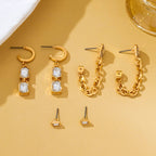 Stud Rhinestone Hoop & Chain Link Trio Earring Set