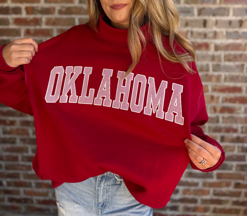 OKLAHOMA RED Oversized Mock Neck Sweatshirt