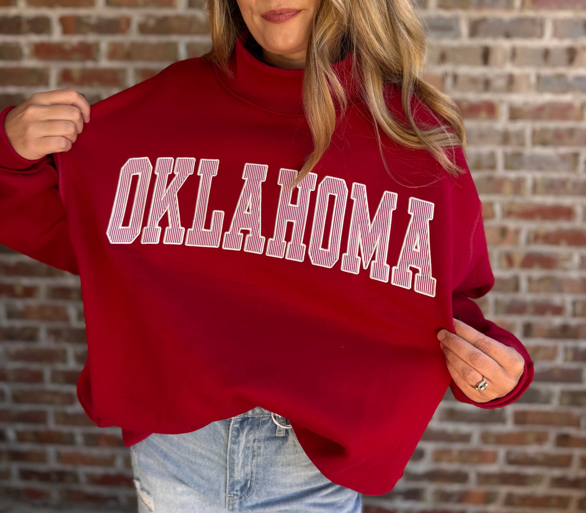 OKLAHOMA RED Oversized Mock Neck Sweatshirt
