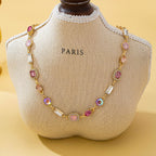 Mixed-Shape Pink & Clear Crystal Station Necklace