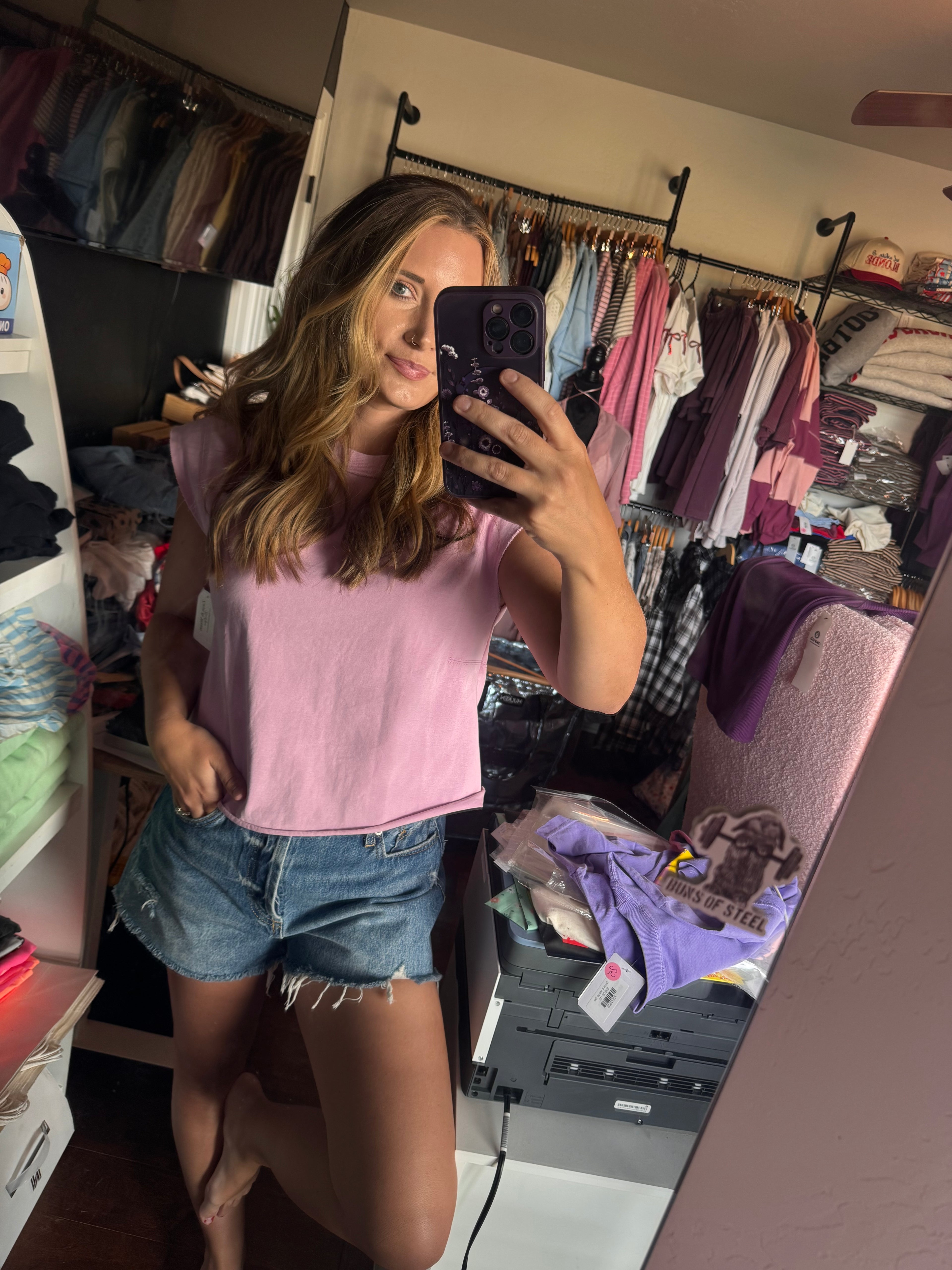 Pink Mineral Washed Boxy Cotton Tank Top