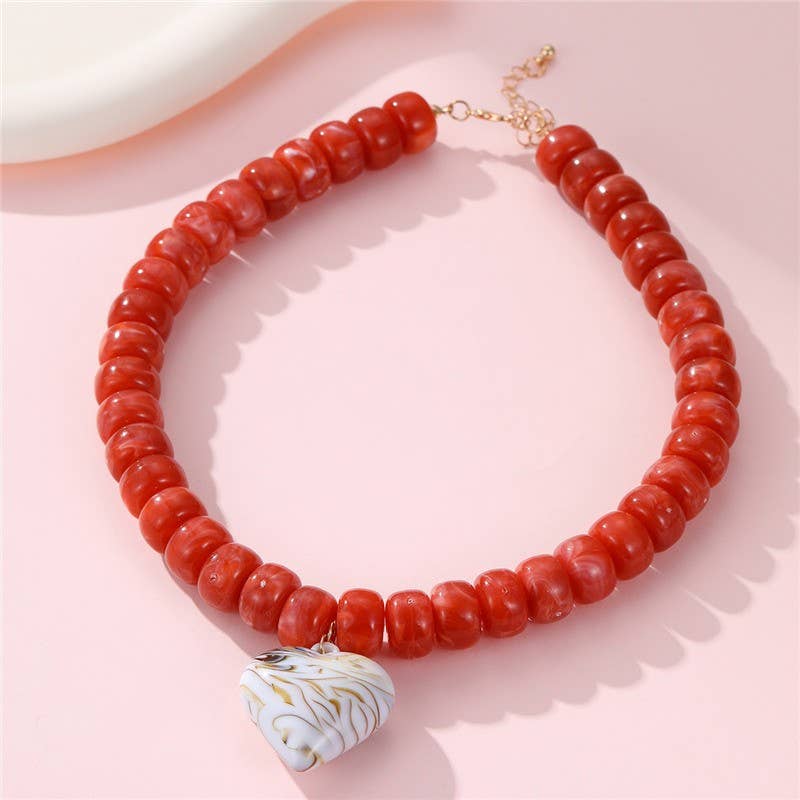 Heart Pendant Resin Beaded Necklaces
