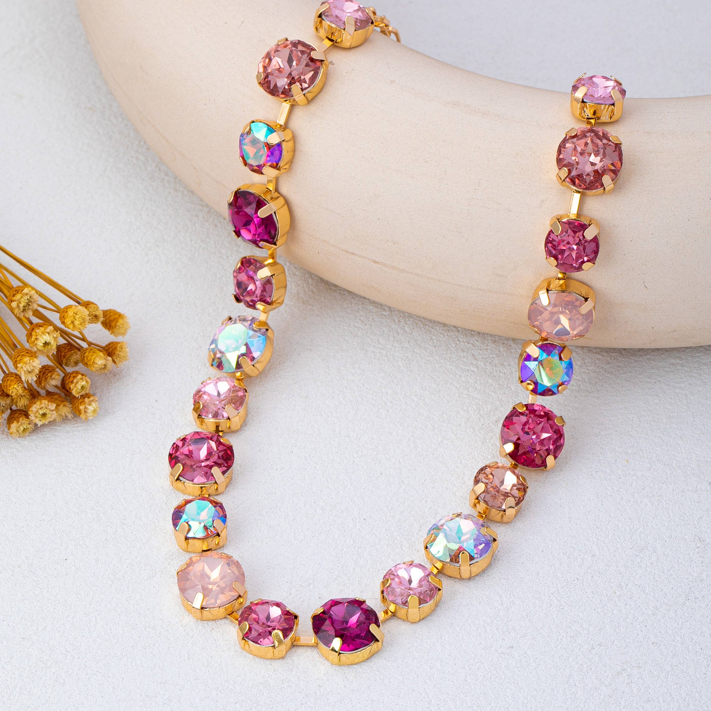 Multi-Tone Pink and Purple Crystal Tennis Necklace