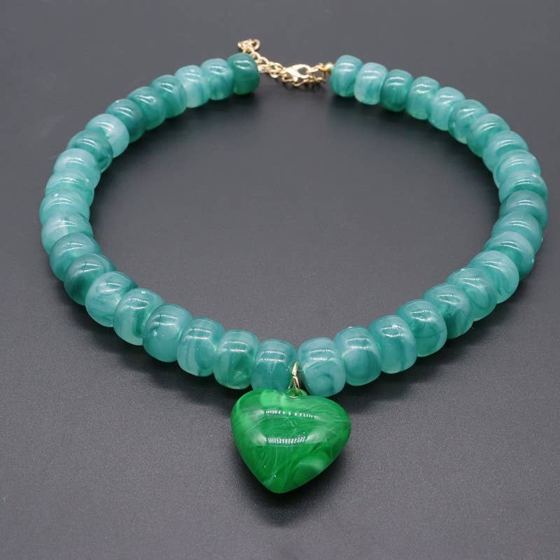 Heart Pendant Resin Beaded Necklaces