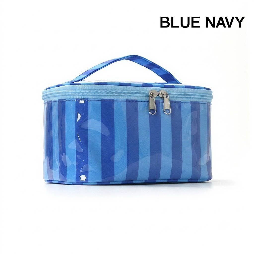 Striped Vinyl Cosmetic Makeup Travel Pouch Bags