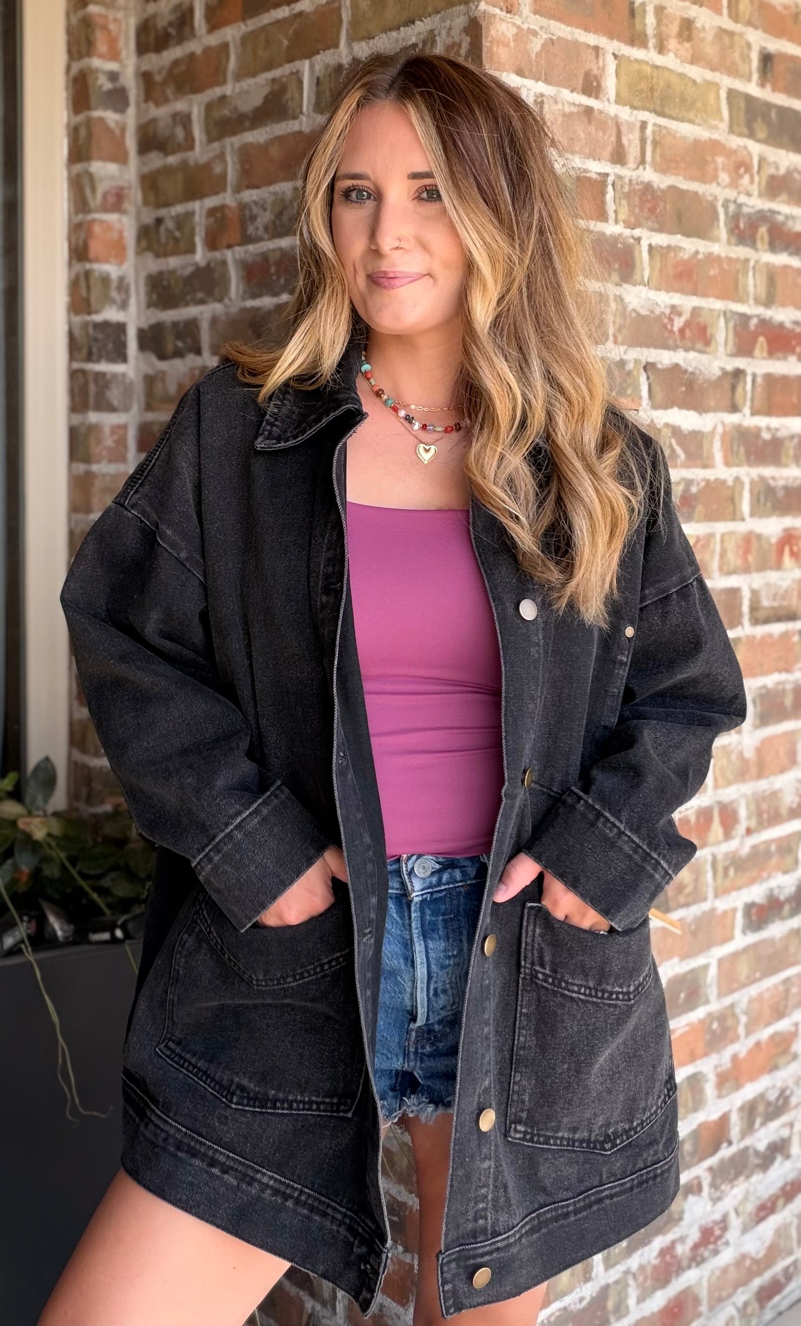 Black Boxy-Cut Denim Jacket