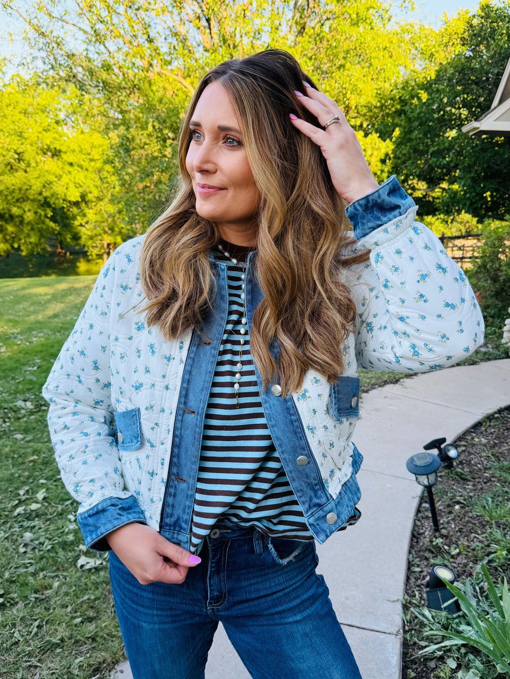 Floral Quilted Denim Trim Jacket