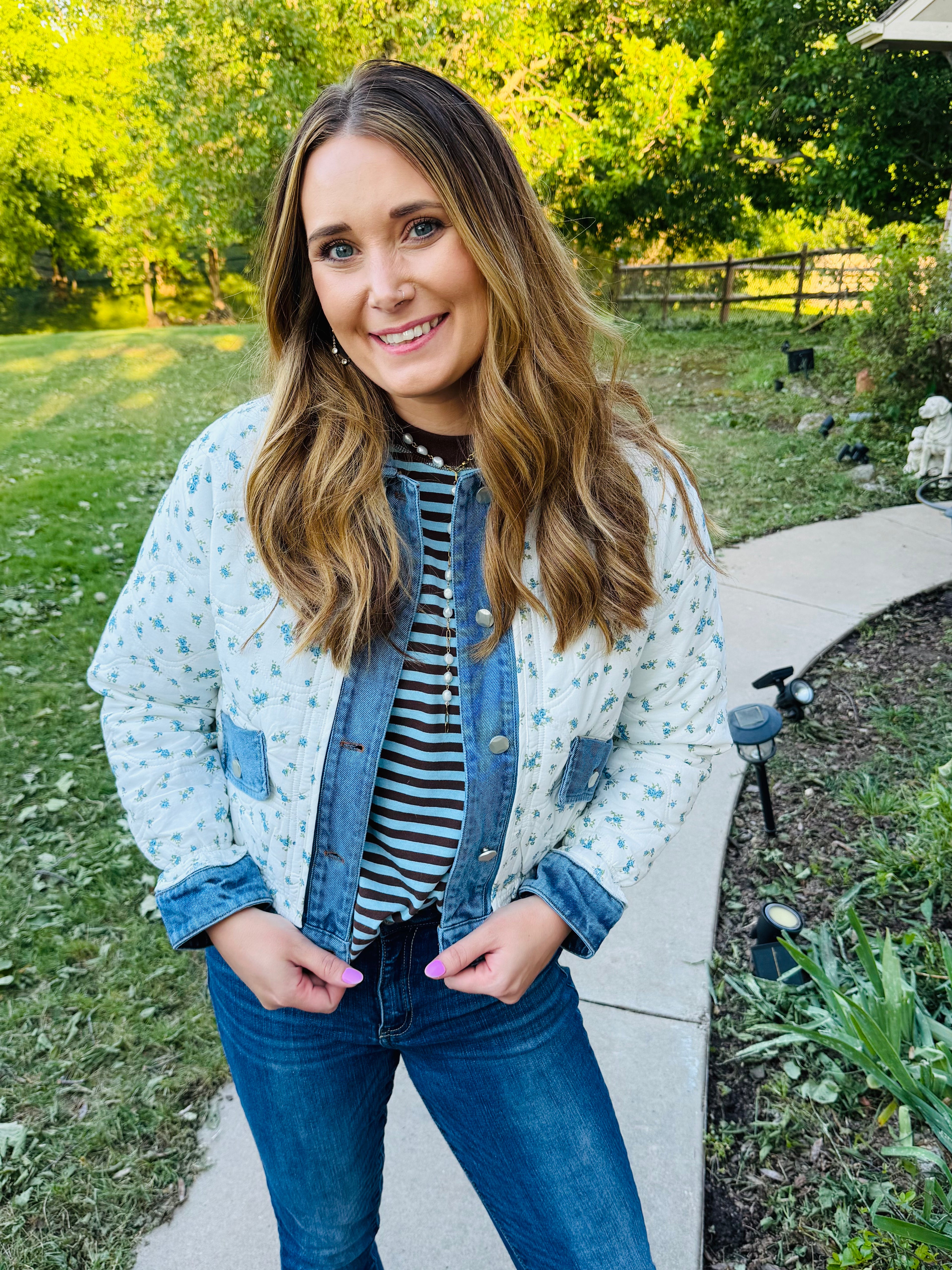 Floral Quilted Denim Trim Jacket