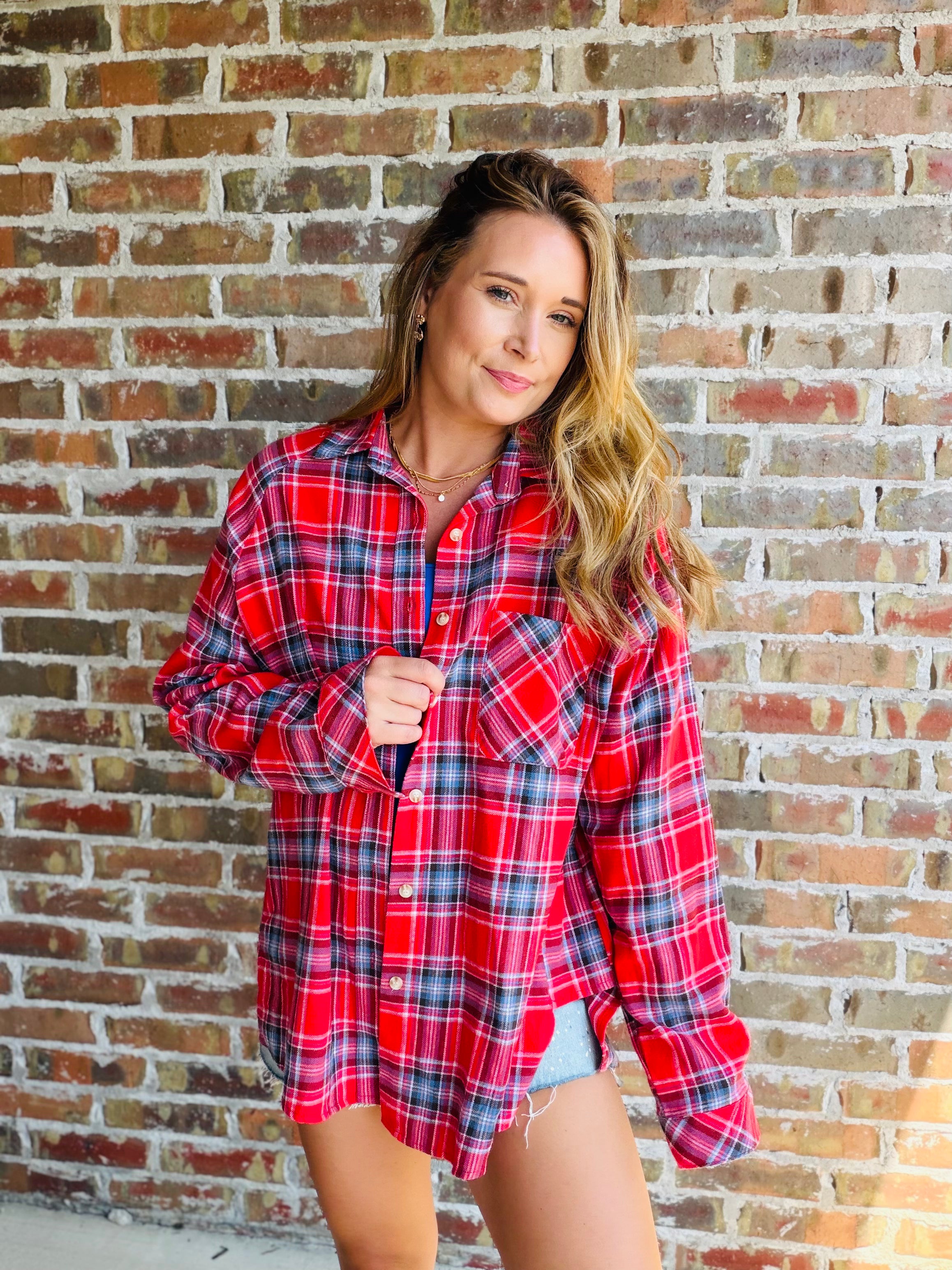 Oversized Plaid Button Down Shirt