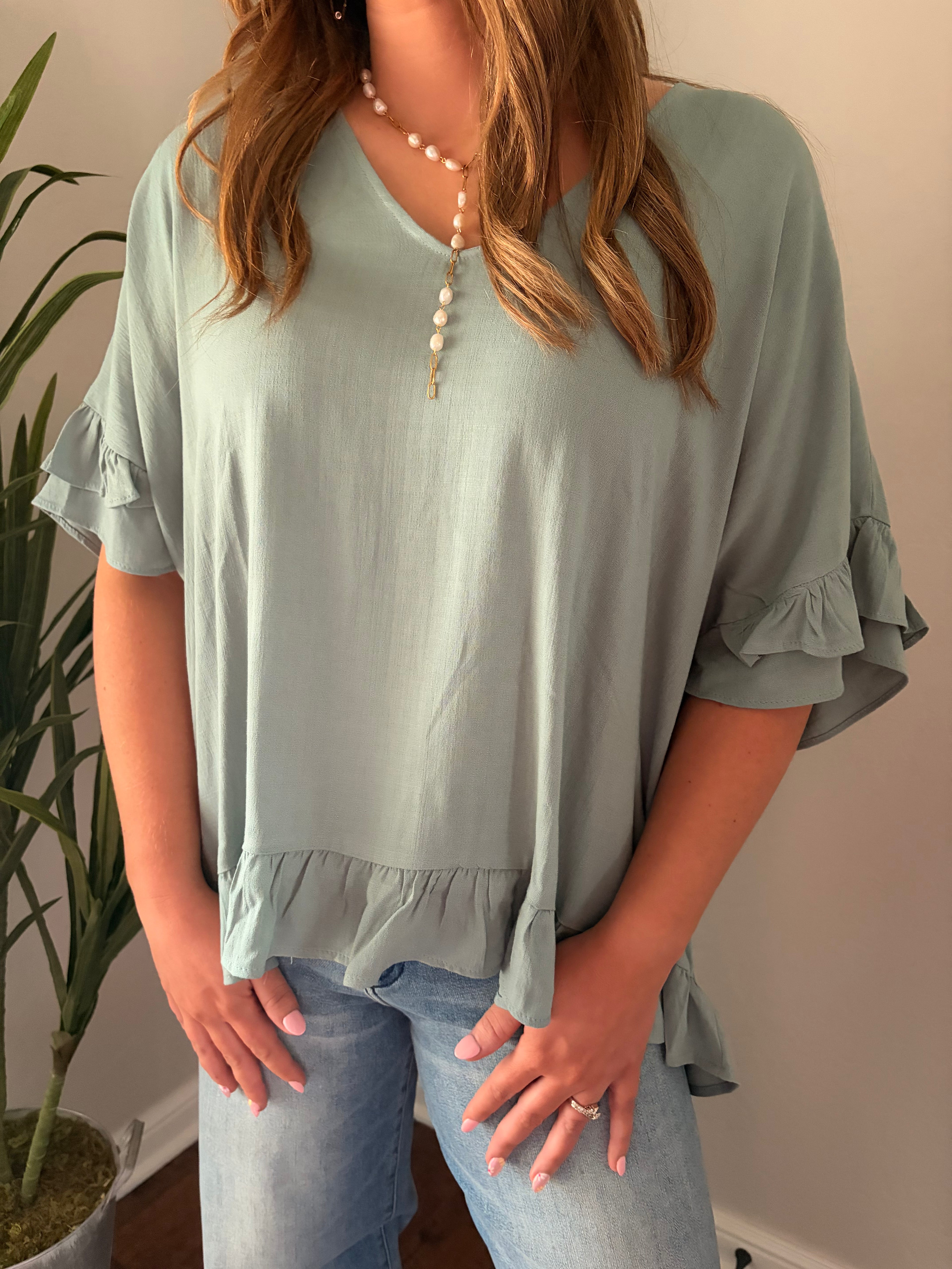 FINAL SALE! Let Me Be Ruffled Top - Beach Glass