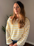 Yellow & White Striped Off the Shoulder Sweater