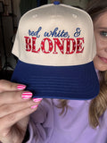 Red, White & Blonde Hat (Blue)