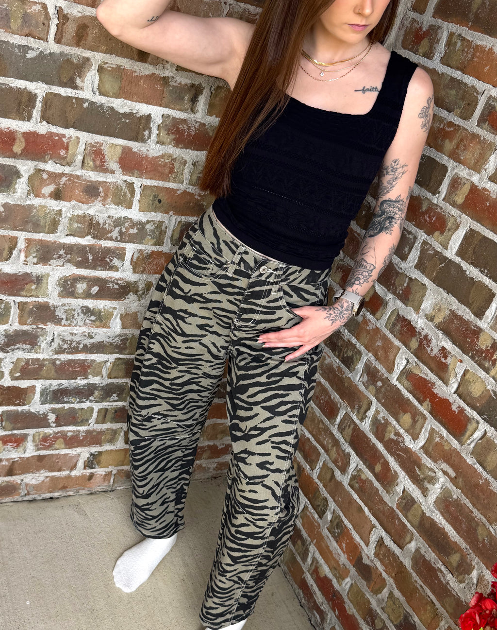 FINAL SALE! Zebra Stripe Printed Wide Leg Jeans